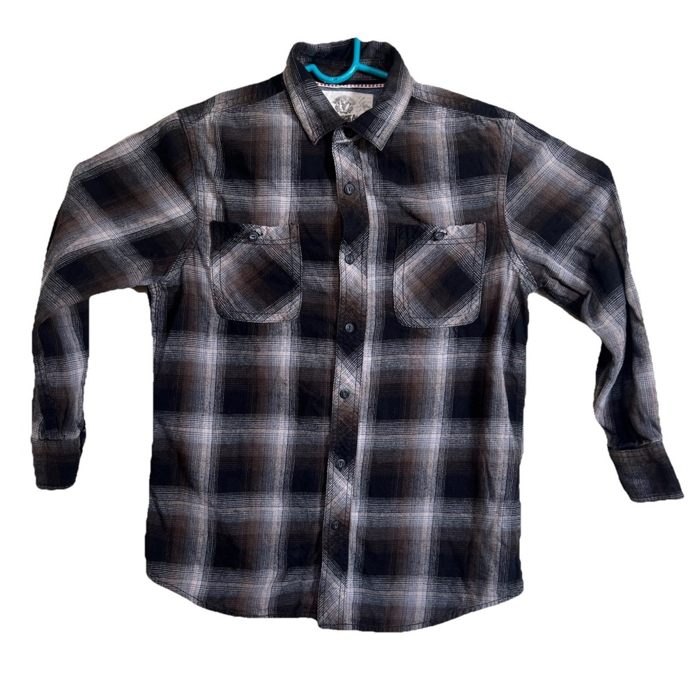 VTG Roebucks & Co Button Shirt Mens Med  ,M Plaid Blk/Brn Flannel Western Cotton